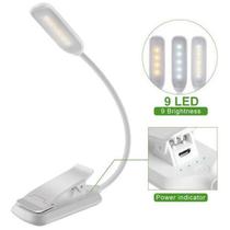 Luz de livro LED com clipe 9LED, luz branca amarela quente