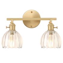 Luz de parede de banheiro Shenmoyl 2-Light Brass Clear Glass Luz de parede de banheiro Shenmoyl 2-Light Brass Clear Glass