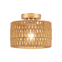 Luz de teto de vime Rpzloila D25x20cm com acabamento dourado Luz de teto de vime Rpzloila D25x20cm com acabamento dourado
