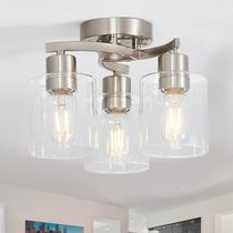 Luz de teto Doltoro de 3 luzes em vidro transparente de níquel escovado
