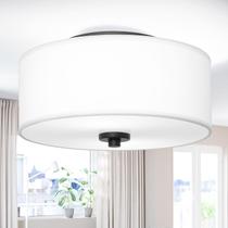 Luz de teto Lodstob 30cm, tambor de tecido branco de 2 luzes Luz de teto Lodstob 30cm, tambor de tecido branco de 2 luzes