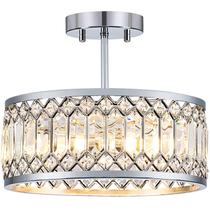 Luz de teto Pevfah Crystal Chrome de 3 luzes com 31 cm de diâmetro