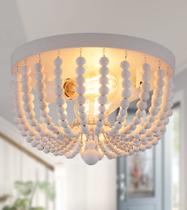 Luz de teto Q&S White Wood Beaded Boho 30x21 cm