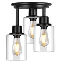 Luz de teto ROTTOGOON de 3 luzes de vidro transparente preto fosco Luz de teto ROTTOGOON de 3 luzes de vidro transparente preto fosco
