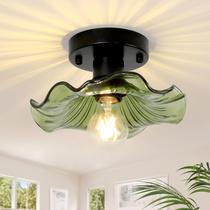 Luz de teto Shenmoyl Semi Flush Mount preta com vidro verde