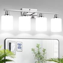 Luz de Tocador de 4 Luces MOKATNG con Pantalla Blanca Lechosa en Cromo Luz de Tocador de 4 Luces MOKATNG con Pantalla Blanca Lechosa en Cromo