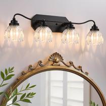 Luz de vaidade de banheiro CmnVmn 4 Light Matte Black Crystal Luz de vaidade de banheiro CmnVmn 4 Light Matte Black Crystal