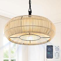 Luz de ventilador de teto HEMLDAN 20 Rattan enjaulada com abajur de tecido