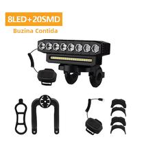 Luz Dianteira De Bicicleta Recarregável USB À Prova D'água Com 8 LEDs Com Buzina 6 Modos Faróis De