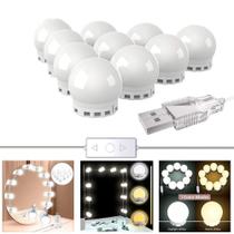 Luz Espelho kit 10 Lampadas Camarim iluminação Led 3 Cores intensidade - ZEM