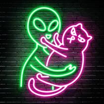 Luz LED de sinal de néon Kavaas Alien Cat Green Alien Petting Cat