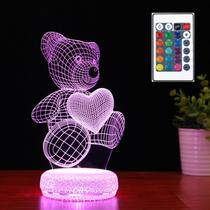Luz noturna 3D Heart Bear Colorful Gradient LED recarregável
