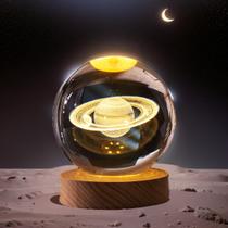 Luz noturna Crystal Ball KAZETEC 3D Saturn com suporte de LED 80 mm