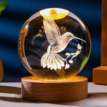 Luz Noturna De Cristal 3D Com Colibri, Bola De Cristal Com Gravação a Laser Criativa, Decoração Para
