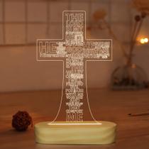 Luz noturna Jesus Cross 3D de madeira feita à mão, luz branca quente