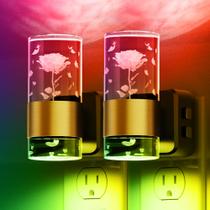 Luz noturna L LOHAS LED que muda de cor com rosa esculpida, pacote com 2 unidades