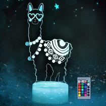 Luz noturna LED 3D Alpacas que mudam de cor para crianças com base