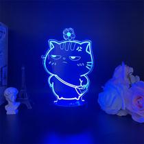 Luz noturna LED 3D para gatos fofos com flores mudando de cor