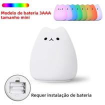 Luz Noturna LED De 7 Cores Para Crianças Bebê Lâmpada De Gato Em Silicone Macio Com Sensor De Toque