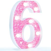 Luz noturna LED Pooqla Marquee Number 6 Pink Glitter Luz noturna LED Pooqla Marquee Number 6 Pink Glitter