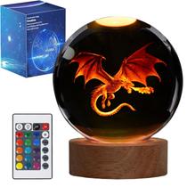 Luz noturna POSSHE Dragon 3D Lâmpada 80mm K9 Crystal com controle remoto