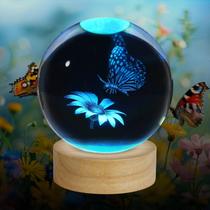 Luz noturna ZXBLAQ 3D Butterfly Crystal Ball com LED de 16 cores