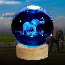 Luz noturna ZXBLAQ 3D Elephant Crystal Ball com LED de 16 cores