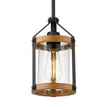 Luz pendente HANASS Farmhouse Wood Black Glass Shade