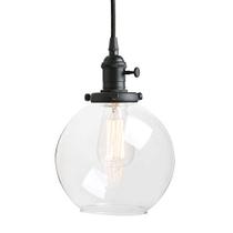 Luz pendente preta pathson com sombra de vidro redondo globo, tampa base metálica e cabo têxtil ajustável, estilo industrial retro lâmpadas penduradas para a ilha da cozinha da sala de jantar