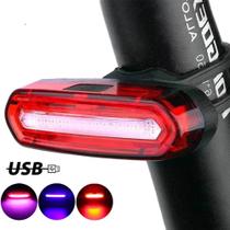 Luz Sinalizador Traseiro Bike Recarregável Led 3 Cores Forte