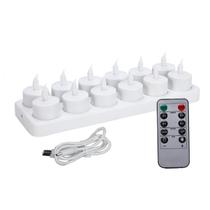 Luzes de chá LED recarregáveis ZenQike, velas cintilantes sem chama com temporizador remoto, 12 unidades de velas elétricas operadas por bateria com base de carregamento para decoração de casamentos de Natal e Halloween
