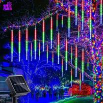 Luzes De Corda De Chuva De Meteoros Solares À Prova D'água De 30cm 192LEDs 8 Tubos De Luzes De Fadas