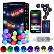 Luzes de corda Super RGB Smart Globe de 33 pés, 50 mini luzes de fada LED RGB reguláveis, efeito de mudança de cor pendurado com aplicativo e controle remoto para Halloween, Natal, interior e exterior, pátio, pátio, decoração de festa