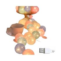Luzes De Cordão LED De Algodão USB Com 10, 20, 40 Bolas, Luzes De Fada Para Decoração De Casa,