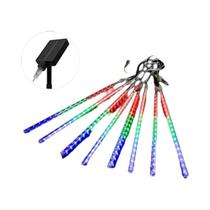 Luzes De Cordão LED Solares Para Exterior, Efeito Chuva De Meteoros, 8 Tubos, Decorações Para Árvore