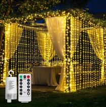 Luzes de cortina de bateria Ryblgled 3m x 3m 300 LEDs brancos quentes Luzes de cortina de bateria Ryblgled 3m x 3m 300 LEDs brancos quentes