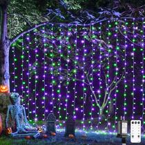 Luzes de cortina de Halloween JMEXSUSS 300LED 3x3m roxo verde