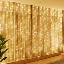 Luzes de cortina HXWEIYE 300LED Warm White 3x3m com USB remoto