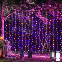 Luzes de cortina JMEXSUSS 300LED laranja e roxa de Halloween