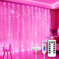 Luzes de cortina Minetom 300 LED reguláveis Fairy Lights rosa