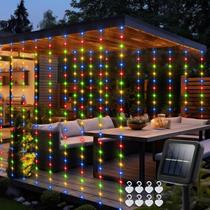 Luzes de cortina solar echosari 2,4 m x 1,8 m 144 LED multicoloridas Luzes de cortina solar echosari 2,4 m x 1,8 m 144 LED multicoloridas