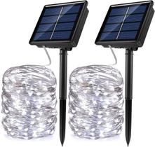 Luzes de Fada Solar com 2 Cordões de 10m e 8 Modos - Impermeáveis para Jardim (Brancas Frias)