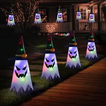 Luzes de Halloween com Fantasmas - 4 Peças com Chapéus de Bruxa - LED à Pilha - Impermeáveis - Decoração Interna e Externa