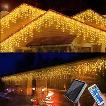 Luzes de Natal em Cascata Solar 10 m 300 LEDs Branco Quente com Controle Remoto