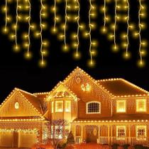 Luzes de Natal LED Cascata 10m 400 LEDs Fio Transparente Luzes Branco Quente 8 Modos Conectável 110 volts