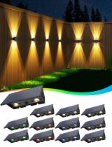 Luzes de vedação solares UGDLUCK, pacote com 12 unidades, branco quente, RGB, 100 lúmens Luzes de vedação solares UGDLUCK, pacote com 12 unidades, branco quente, RGB, 100 lúmens