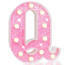 Luzes LED para letreiro Pooqla, letras rosa iluminadas com glitter, letreiro alfabético, luz noturna alimentada por bateria, presentes de aniversário para meninas de casamento, quarto de Natal, dormitório, decoração de quarto, letra rosa Q Luzes LED para letreiro Pooqla, letras rosa iluminadas com glitter, letreiro alfabético, luz noturna alimentada por bateria, presentes de aniversário para meninas de casamento, quarto de Natal, dormitório, decoração de quarto, letra rosa Q