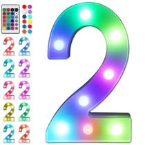 Luzes numéricas LED coloridas espumosas com controle remoto, letreiro luminoso para festas noturnas de casamento/aniversário, lâmpada de Natal alimentada por bateria, decoração de bar doméstico (2)