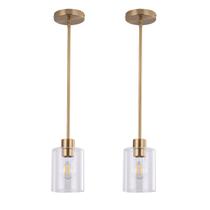 Luzes pendentes KLSS Brass Kitchen Island Clear Glass, pacote com 2