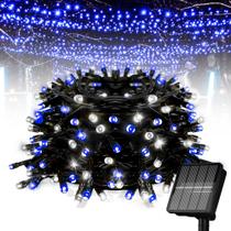 Luzes solares de corda Flechllary 39 pés 100 LED azul e branco Luzes solares de corda Flechllary 39 pés 100 LED azul e branco